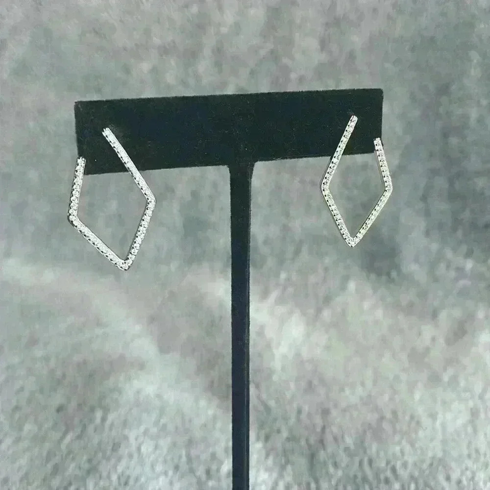 Adornia White Rhodium Plated Pavé Swarovski Crystal 29mm Geometric Earrings NWT